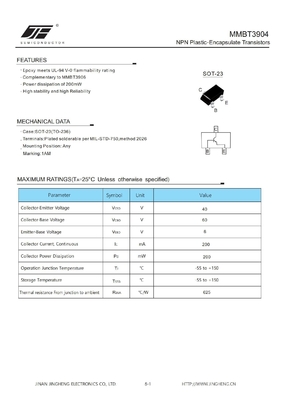 MMBT3904 200mW NPN Plastic Encapsulate Transistors zonder licht en SOT-23 Package